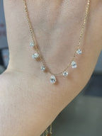 1 CT Floating Lab Grown Diamond Station Necklace | Round & Pear Diamond Dangle Necklace | 14K Gold Fine Jewelry