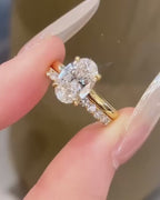 2 CT Oval Lab Grown Diamond Engagement Ring with Pavé Band