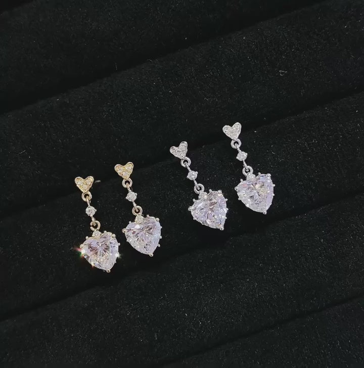 Classic Heart-Cut Lab Diamond Dangle Earrings