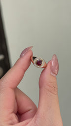 1 carat Natural Ruby Cushion Cut with Halo Diamond Pinky Ring
